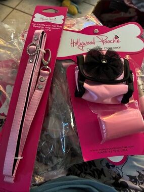 Pink Dog Leash & Waste Bag Holder Set